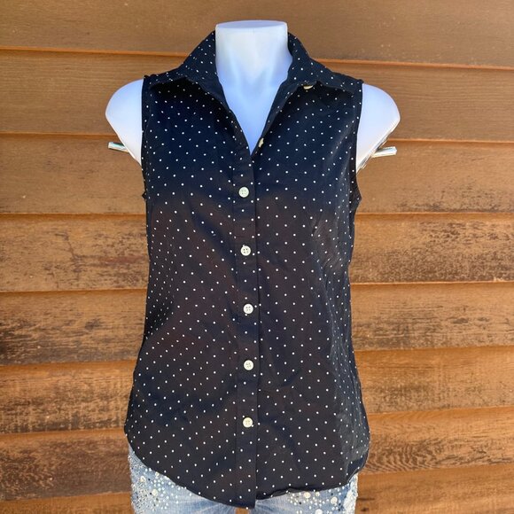 Banana Republic Tops - Banana Republic Womens Navy Blue & White Polka Dot Sleeveless Button-Down Shirt